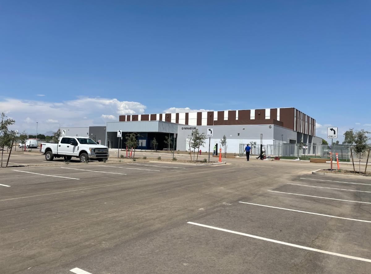 Outside of the Crismon High gymnasium from the current main parking lot. 